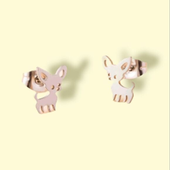 Chihuahua Small Minimalist Silver Stud Earrings - Picture 1 of 6
